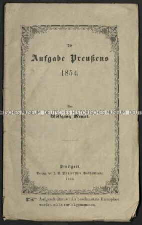 Abhandlung über den politischen Auftrag Preußens im Jahr 1854