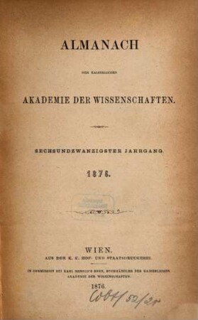 Almanach : für das Jahr .... 26. 1876