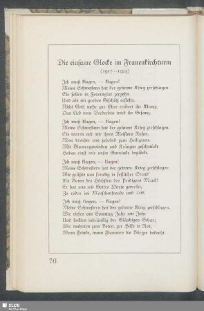 Die einsame Glocke im Frauenkirchturm (1917-1925)