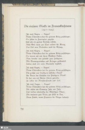 Die einsame Glocke im Frauenkirchturm (1917-1925)