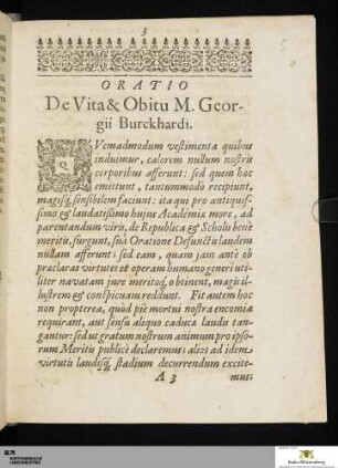 Oratio de vita et obitu M. Georgii Burckhardi