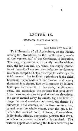 LETTER IX. MORMON MATERIALITIES