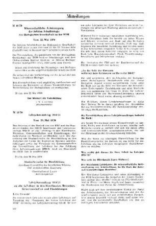 Lehrjahresauftrag 1970/71: 19/70 Vom 29. Mai 1970 ; [Mitteilungen]