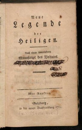 [Erster Theil]: Neue Legende der Heiligen. [Erster Theil]