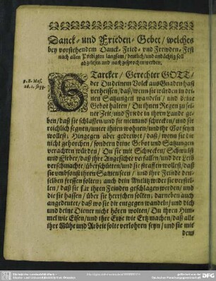 Danck- und Frieden-Gebet, welches bey vorstehendem Danck- Fried- und Frewden-Fest nach allen Predigten langsam, deutlich, und andächtig soll abgelesen und nachgesprochen werden