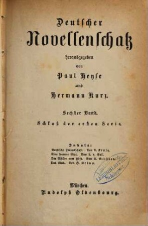 Deutscher Novellenschatz, 6. Schluß der ersten Serie