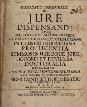 Diss. inaug. de jure dispensandi
