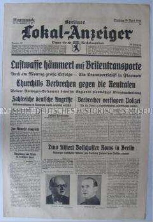 Tageszeitung "Berliner Lokal-Anzeiger" u.a. zur Ernennung des neuen Botschafters Italiens in Berlin