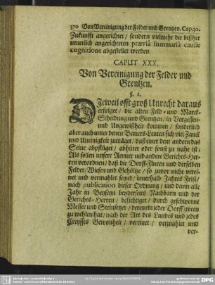 Caput XXX. Von Vereinigung der Felder und Grentzen
