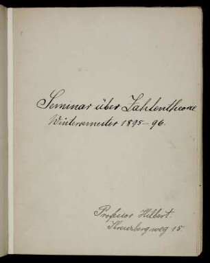 Seminar über Zahlentheorie. Wintersemester 1895-96.