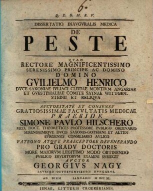 Diss. inaug. med. de peste