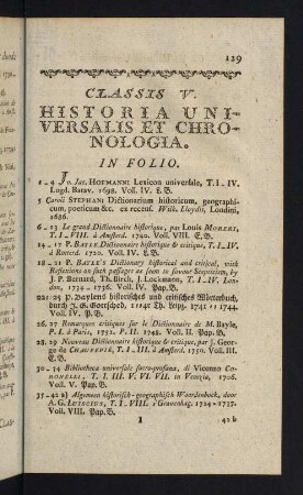 129-164, Classis V: Historia universalis et Chronologia