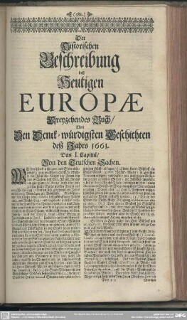 Dreyzehendes Buch, Von Den Denck-würdigsten Geschichten deß Jahrs 1661