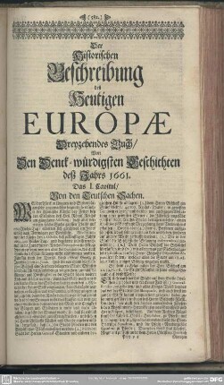 Dreyzehendes Buch, Von Den Denck-würdigsten Geschichten deß Jahrs 1661