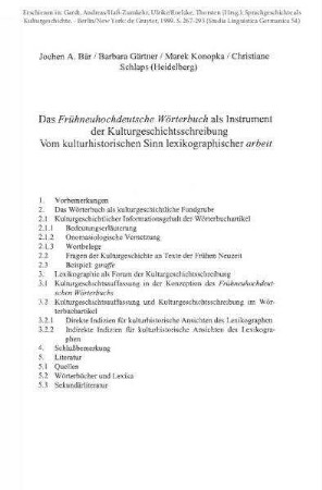 Kulturgeschichtsschreibung. Vom kulturhistorischen Sinn lexikographischer 'arbeit'