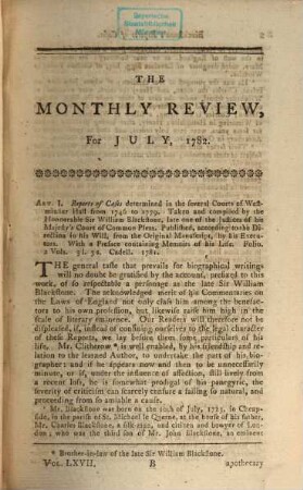The monthly review, or, literary journal. 67. 1782