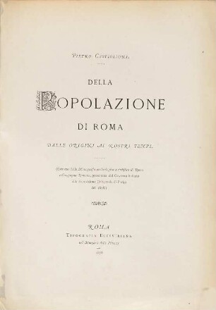 Della popolazione di Roma : dalle origini ai nostri tempi