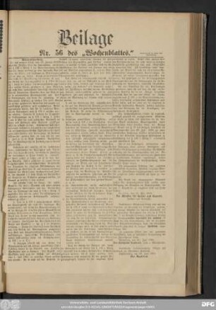 Wochenblatt für Bad Schmiedeberg, Pretzsch, Kemberg, Dommitzsch und die Umgegend, Beilage Nr. 56 des "Wochenblattes."