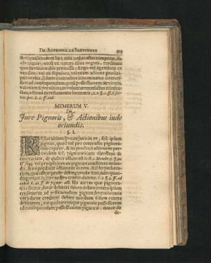 Membrum V. De Iure Pignoris, & Actionibus inde oriundis.