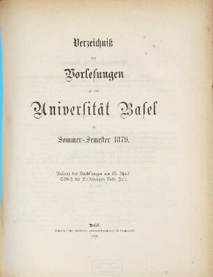 Verzeichnis der Vorlesungen. 1879. SS.