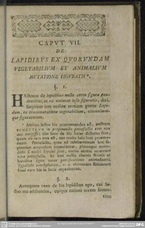 Caput VII. De Lapidibus Ex Quorundam Vegetabilium Et Animalium Mutatione Figuratis