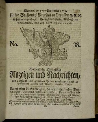 No. 38. Montags, den 17ten September 1759.