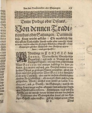 Dritte Predigt oder Discurs. Von dennen Traditionibus oder Satzungen ...