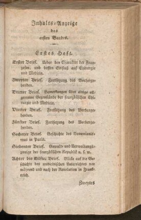 Inhalts-Anzeige des ersten Bandes
