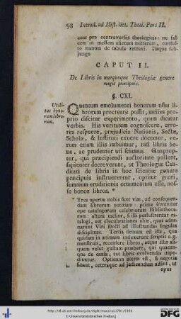 Caput II. De Libris in unoquoque Theologiae genere magis praecipuis.