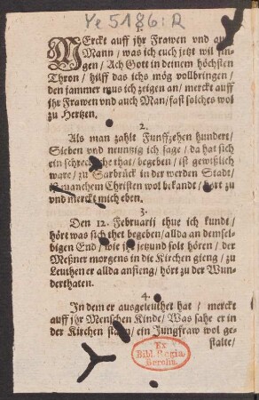 MErckt auff jhr Frawen vnd auch || Mann/ was ich euch jetzt wil sin=||gen/