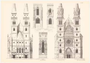 Pfarrkirchen Sankt Sebald und Sankt Lorenz, Nürnberg: Ansichten, Details (aus: Gotische Baukunst in Deutschland, hrsg. v. Zeichenaussch. d. Stud. d. TH Berlin, 1875)