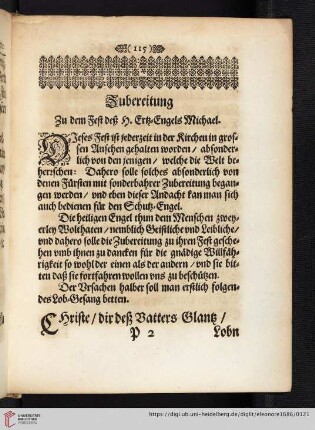 Zubereitung zu dem Fest deß h. Ertz-Engels Michael