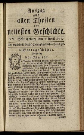 XVI. Stük. Coburg, den 17. April 1751.