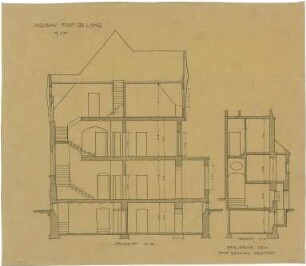 Billing, Hermann; Karlsruhe, Maximilianstr. 10 / Weberstr. 7; Doppelhaus Lang - Stober - Haushälfte Lang (Schnitt)