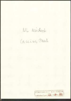 Cassirer, Paul, und Blumenreich, Leo, Berlin, Schriftwechsel mit Wichert