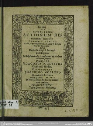 De proairesei actionum humanarum principio themata ethica
