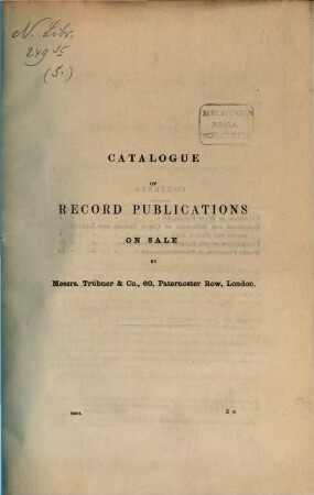 Catalogue of Record Publications on sale by Messrs : Trübner & Co., 60, Paternoster Row, London. 5