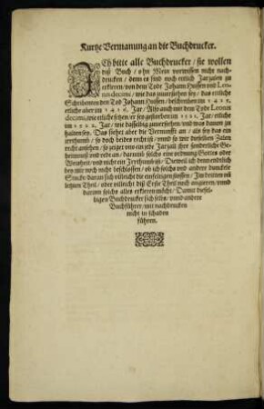 Kurtze Vermanung an die Buchdrucker.