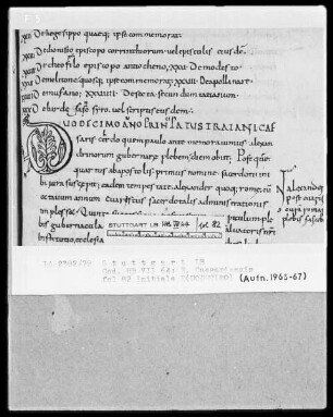 Eusebius Caesariensis, Historia Ecclesiastica — Initiale D(UODECIMO), Folio 82recto