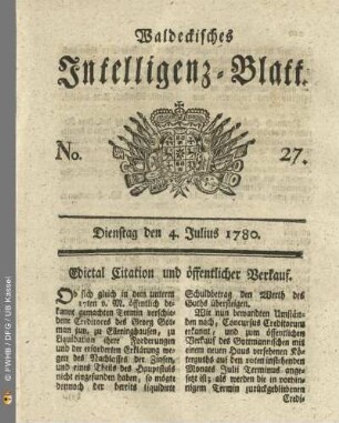 No. 27, Dienstag den 4. Julius 1780