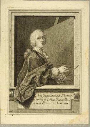 Bildnis des Hofmalers Christopher Joseph Werner, Halbfigur stehend an Staffelei
