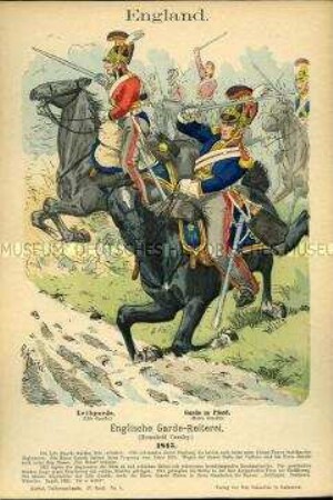 Uniformdarstellung, Reiter der Leibgarde und der Garde zu Pferd, Königreich Großbritannien, 1815.