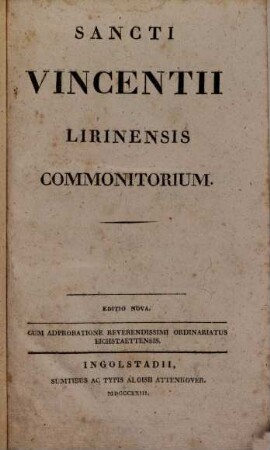 Sancti Vicentii Lirinensis commonitorium