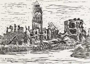 Beim Rathaus : Beim Rathaus. Aus der Folge: Dresden 1945. Holzschnitt; 440 x 560 mm. 1945/1947