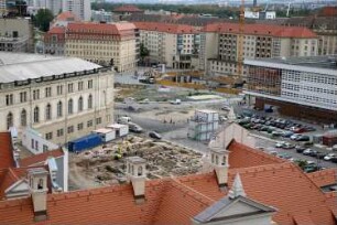 Dresden-Altstadt. Neumarkt. Quartier VIII und V. Blick von der Frauenkirche. Ansicht mit Johanneum und Kulturpalast