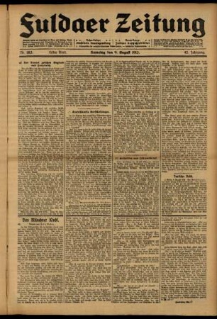 Erste Ausgabe vom Samstag, den 09. August 1913.