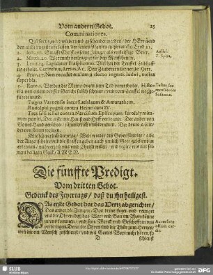 Die fünffte Predigt. Vom dritten Gebot. Gedenck des Feyertags, daß du ihn heiligest