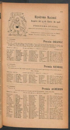 Hipódromo Argentino - Reunión del 14 de Enero de 1906 - Programa oficial