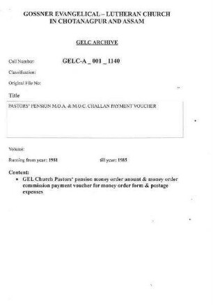 PASTORS' PENSION M.O.A.&M.O.C. CHALLAN PAYMENT VOUCHER