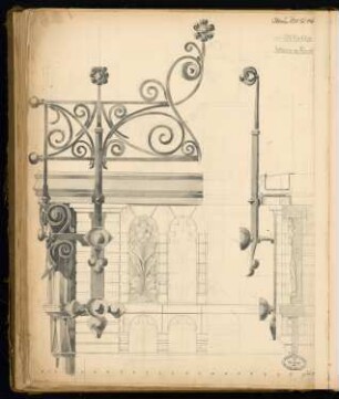 Bahnhof Börse der Stadtbahn, Berlin Monatskonkurrenz Oktober 1878: Traufe: Ansicht und Schnitt; Maßstabsleiste